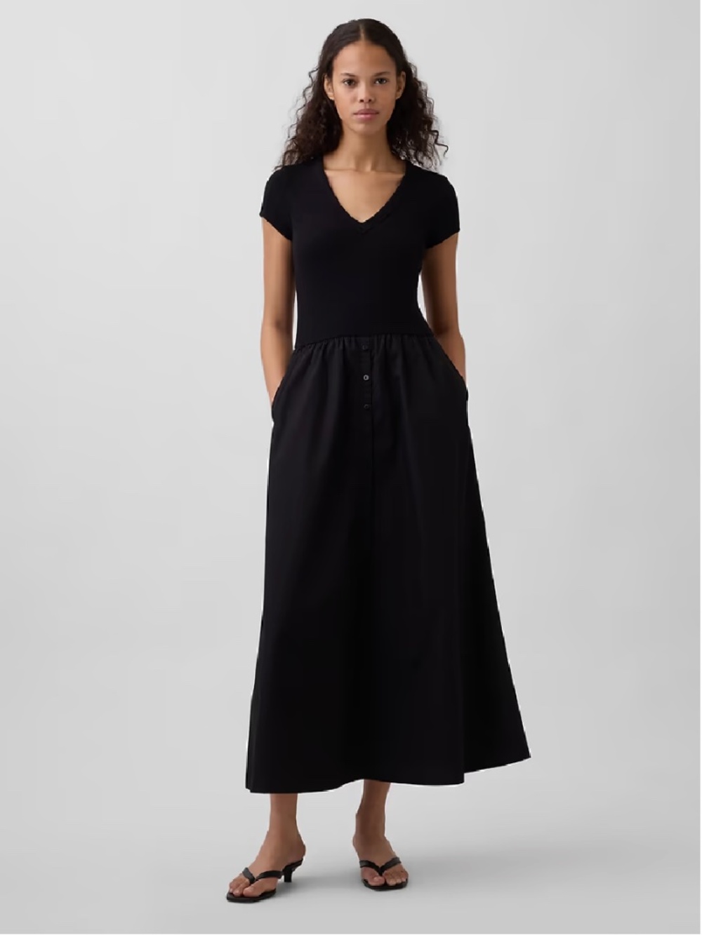 GAP Modern Mixed Media Maxi Dress in Black Size Medium